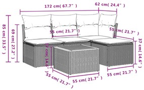 vidaXL Σαλόνι Κήπου 5 Τεμαχίων Γκρι από Συνθετικό Ρατάν με Μαξιλάρια