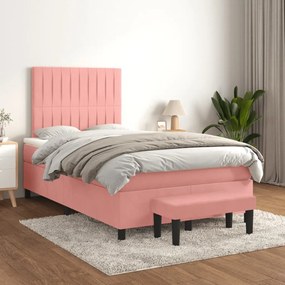 vidaXL Κρεβάτι Boxspring με Στρώμα Ροζ 120x200 εκ. Βελούδινο