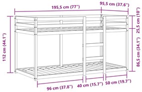 Κουκέτα με Κουρτίνες Λευκό/Μαύρο 90x190 εκ. Μασίφ Ξύλο Πεύκου - Μαύρο