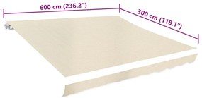 vidaXL Τεντόπανο Κρεμ 6 x 3 μ. Καραβόπανο (Χωρίς Πλαίσιο)