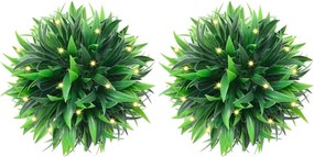 vidaXL Μπάλες από Τεχνητό Πυξάρι με Φωτάκια LED 2 τεμ. Πράσινες 30 εκ.