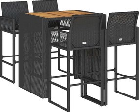 vidaXL Σετ μπαρ κήπου 5 τεμαχίων χωρίς μαξιλάρια Μαύρη