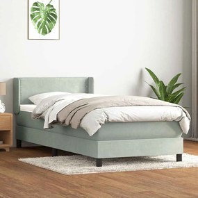 vidaXL Box Spring κρεβάτι με στρώμα ανοιχτό γκρι 100x220 εκ. Βελούδινο