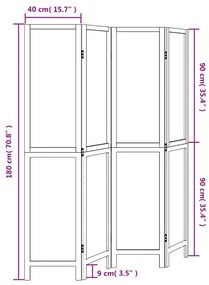 Διαχωριστικό Χώρου με 4 Πάνελ Λευκό από Μασίφ Ξύλο Παυλώνιας - Λευκό