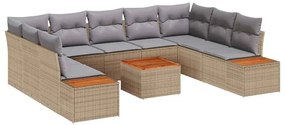 vidaXL Σετ Καναπέ Κήπου με μαξιλάρι 10 pcs Μπεζ Πολυ ράταν