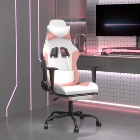 Καρέκλα Gaming με Υποπόδιο Λευκό και Ροζ από Συνθετικό Δέρμα