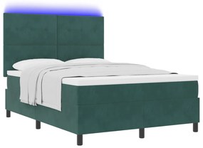 vidaXL Κρεβάτι Σπαστού Στρώματος με Στρώμα & LED Σκούρο Πράσινο 140x200 εκ Βελούδο