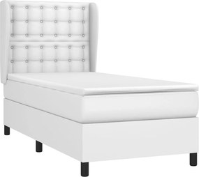 vidaXL Κρεβάτι Boxspring με Στρώμα Λευκό 90x200εκ. από Συνθετικό Δέρμα