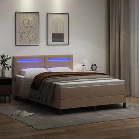 vidaXL Κρεβάτι με ελατήρια Καπουτσίνο 140 x 190 cm Τεχνητό δέρμα