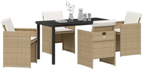 vidaXL Σέτ φαγητού για κήπο με μαξιλάρι 5 pcs Μπεζ συνθετικό ρατάν