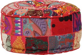 vidaXL Πουφ Patchwork Στρογγυλό Χειροποίητο Κόκκινο 40x20 εκ. Βαμβάκι