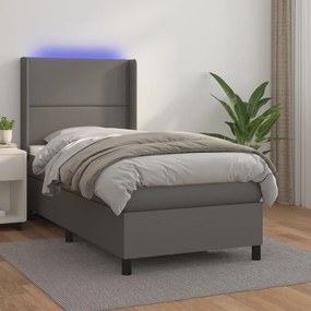 vidaXL Κρεβάτι Boxspring με Στρώμα &amp; LED Γκρι 100x200 εκ. Συνθ. Δέρμα