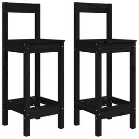 Καρέκλες Μπαρ 2 τεμ. Μαύρο 40x41,5x112 εκ. Μασίφ Ξύλο Πεύκου - Μαύρο