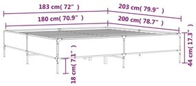 Πλαίσιο Κρεβατιού Μαύρο 180 x 200 εκ. Επεξ. Ξύλο &amp; Μέταλλο - Μαύρο