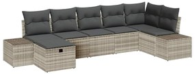 vidaXL Σετ Καναπέ Κήπου με μαξιλάρι 7 pcs Ανοιχτό γκρι Πολυ ράταν