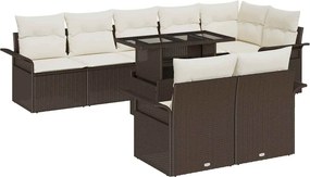 vidaXL Σετ Καναπέ Κήπου με μαξιλάρι 9 pcs Καφέ Πολυ ράταν