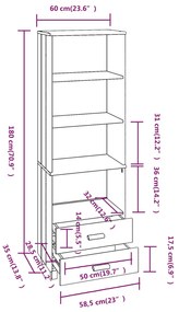 Ραφιέρα HAMAR Καφέ Μελί 60 x 35 x 180 εκ. Μασίφ Ξύλο Πεύκου - Καφέ