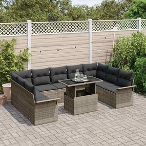 vidaXL Σετ Καναπέ Κήπου με μαξιλάρι 10 pcs Γκρι Πολυ ράταν