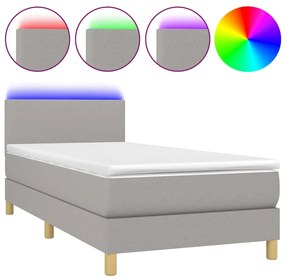 vidaXL Κρεβάτι Boxspring με Στρώμα & LED Αν.Γκρι 90x190 εκ. Υφασμάτινο