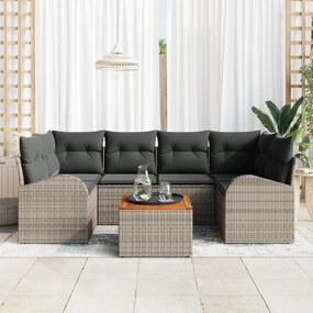 vidaXL Σετ 7 Τεμαχίων Καναπέ Κήπου με Μαξιλάρια Γκρι Πολυ Ρατάν Ακακία