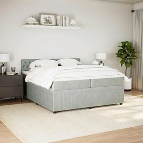 vidaXL Κρεβάτι Boxspring με Στρώμα Ανοιχτό Γκρι 200x200 εκ. Βελούδινο
