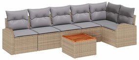 vidaXL Σετ Καναπέ Κήπου με μαξιλάρι 7 pcs Μπεζ συνθετικό ρατάν