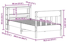 Σκελετός Κρεβ. Χωρίς Στρώμα Καφέ Κεριού 90x200 εκ Μασίφ Πεύκο - Καφέ