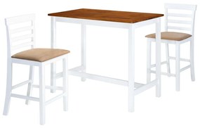 Σετ Τραπέζι και Καρέκλες Μπαρ 3 τεμ. Καφέ &amp; Λευκό Μασίφ Ξύλο - Πολύχρωμο