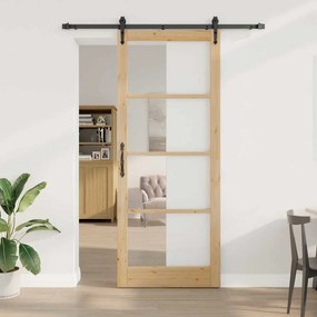 vidaXL Ολισθητή Πόρτα Καφέ 83 x 232 εκ. Ξύλο και μέταλλο