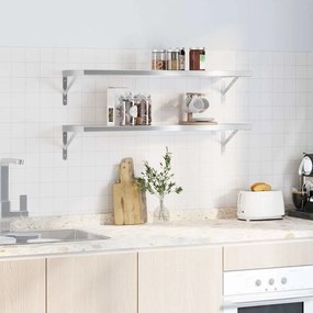 vidaXL Ράφια Τοίχου 2Τεμ. Ασημί 100x30 εκ. Ανοξείδωτο Ατσάλι
