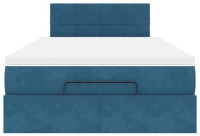 vidaXL Οθωμανικό κρεβάτι με στρώμα&LEDs Σκούρο μπλε 120x200cm Βελούδο
