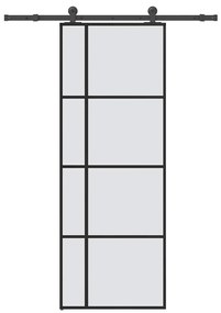 Συρόμενη Πόρτα με Μηχανισμό 76x205 εκ. Γυαλί ESG &amp; Αλουμίνιο - Μαύρο