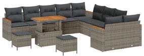 vidaXL Σετ Καναπέ Κήπου με μαξιλάρι 13 pcs Γκρι Πολυ ράταν
