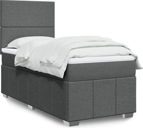 vidaXL Κρεβάτι Boxspring με Στρώμα Σκούρο Γκρι 90x190 εκ. Υφασμάτινο