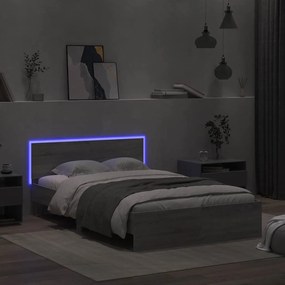 vidaXL Πλαίσιο Κρεβατιού με Κεφαλάρι/LED Γκρι Sonoma 140x200 εκ.