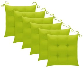 vidaXL Καρέκλες Κήπου 6 τεμ. Μασίφ Ξύλο Teak Φωτεινά Πράσινα Μαξιλάρια