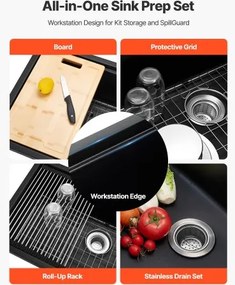 VEVOR 84 cm Granite Kitchen Sink Undermount Single Bowl Drop-In Basin for RV Bar