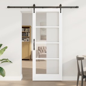 vidaXL Συρόμενη Πόρτα  με Σετ Εξαρτημάτων Λευκή 83x202 εκ. Στερεό Ξύλο Πέτσας