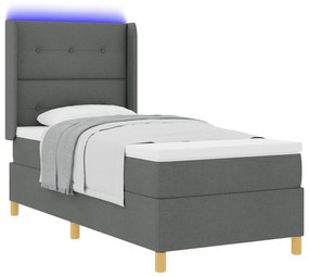 vidaXL Κρεβάτι Box Spring με Στρώμα & LED  Σκούρο Γκρι 90x200 cm Υφασμάτινο