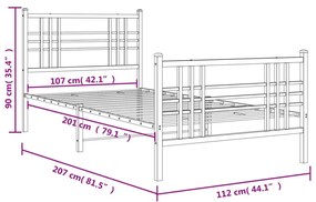 Πλαίσιο Κρεβατιού με Κεφαλάρι&amp;Ποδαρικό Μαύρο 107x20 εκ. Μέταλλο - Μαύρο