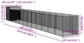 Σπιτάκι Σκύλου με Αυλή Ανθρακί 165x1271x181 εκ. Γαλβαν. Χάλυβας - Ανθρακί
