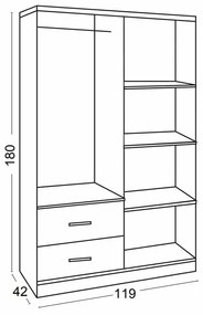 Ντουλάπα Mesa C105, Κερασί, 180x119x42cm, Πόρτες ντουλάπας: Με μεντεσέδες