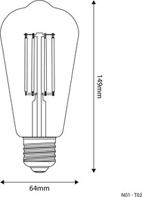 LED Filament Λαμπτήρας N02 Αχλάδι ST64 Διαφανής 7W 806Lm E27 3500K Dimmable