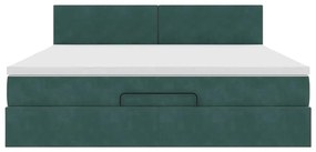 vidaXL Οθωμανικό κρεβάτι με στρώμα & LEDs Dark Green 160x200cm Velvet