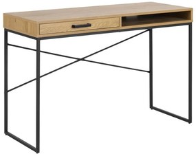 Τραπέζι γραφείου Oakland H125, Με συρτάρια, Αριθμός συρταριών: 1, 75x110x45cm, 18 kg, Άγρια δρυς, Μαύρο | Epipla1.gr