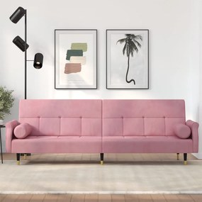 Καναπές Κρεβάτι Ροζ Βελούδινος με Μαξιλάρια