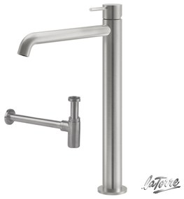 La Torre ELLE 316 inox Brushed PVD ΣΕΤ Σιφών με αποσπώμενο πώμα καθαρισμού+Μπαταρία Νιπτήρος υψηλή N0262-111 35016-111