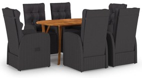 vidaXL 7 Τεμαχίων Σετ Τραπεζαρίας Κήπου με Μαξιλάρια Μαύρο Πολυ Ράταν Ακακίας