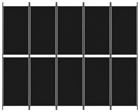 Διαχωριστικό Δωματίου με 5 Πάνελ Μαύρο 250x200 εκ. από Ύφασμα - Μαύρο