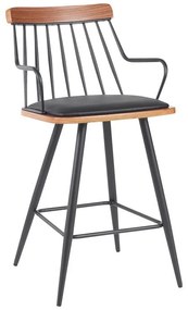 Σκαμπό μπαρ Posse μέταλλο μαύρο-καρυδί ξύλο-μαύρο pu 48x54x92.5εκ 48x54x92.5 εκ.